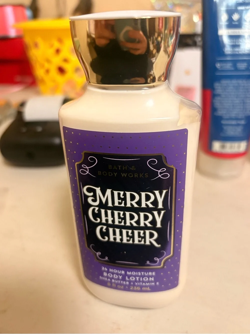 Bath & Body Works Merry Cherry Cheer Body Lotion — Purple & Gold Bottle